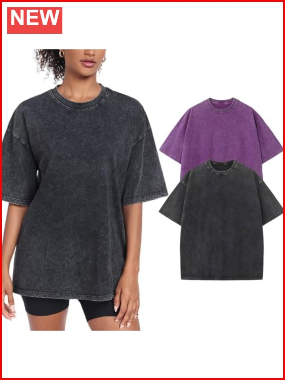 Womens Oversized Vintage Wash Cotton T-Shirt Short Sleeve Crew Neck Baggy Tee